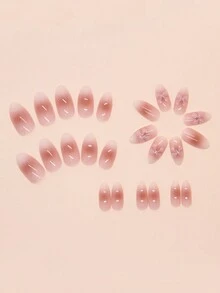 24 Pieces Almond Shaped Nail Pressing Set, Sweet Bow Fake Nails, Suitable For Girls And Women To Press On Nails, DIY Nail Decoration - Multicolor - View 3