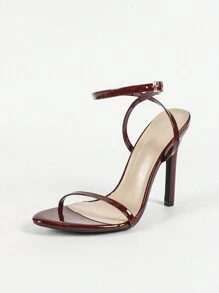 Sandalias altas de tacón de aguja con abertura en los dedos y tiras en el empeine, elegantes y cómodas tacones altos dorados para fiesta, eventos y boda
