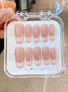10Pcs Pure Handmade Wearable Nail Art, Pink French Press-On Style Manicure Stickers With Short & Long Sizes Press On Nails Nail Supplies Nails Handmade Press On Nails - Multicolor - View 15