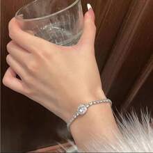 1 件链条方晶锆石手链，创意设计，简约优雅时尚复古休闲时尚，适合送礼、日常、通勤、街头、派对，采用 OPP 袋包装 - 銀色 - 查看 3