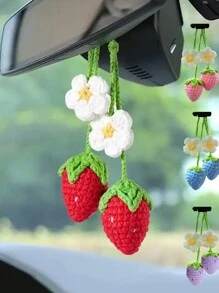 2 cái/bộ Mặt dây chuyền hình quả dâu tây dệt thủ công tinh khiết, Trang trí nội thất xe hơi - Nhiều màu - Xem 2