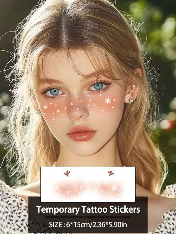 1Pc Christmas Face Stickers Temporary Tattoo Waterproof Sweatproof Disposable Tattoo Stickers For Men And Woman For Face, Neck, Arm Body Art Fake Tattoo.Can Be Used On Arms, Wrists, Shoulders, Legs, Waist, Neck, Hands, Chest, Thighs, Fingersperfect For Parties, Holidays, Birthday Gifts