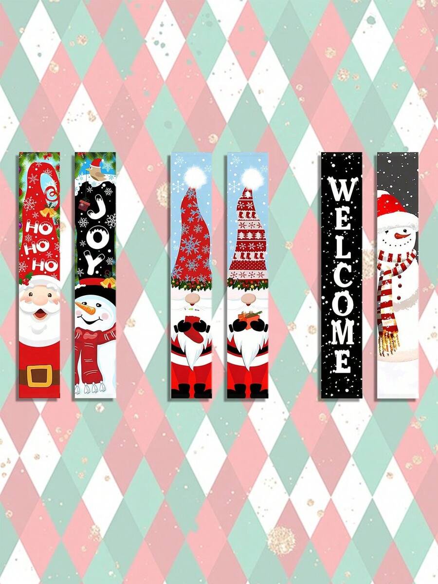 2 cái/bộ mới 2025 câu đối Giáng sinh hoạt hình phong cách người tuyết treo cờ, đồ trang trí Giáng sinh - Nhiều màu - Xem 1