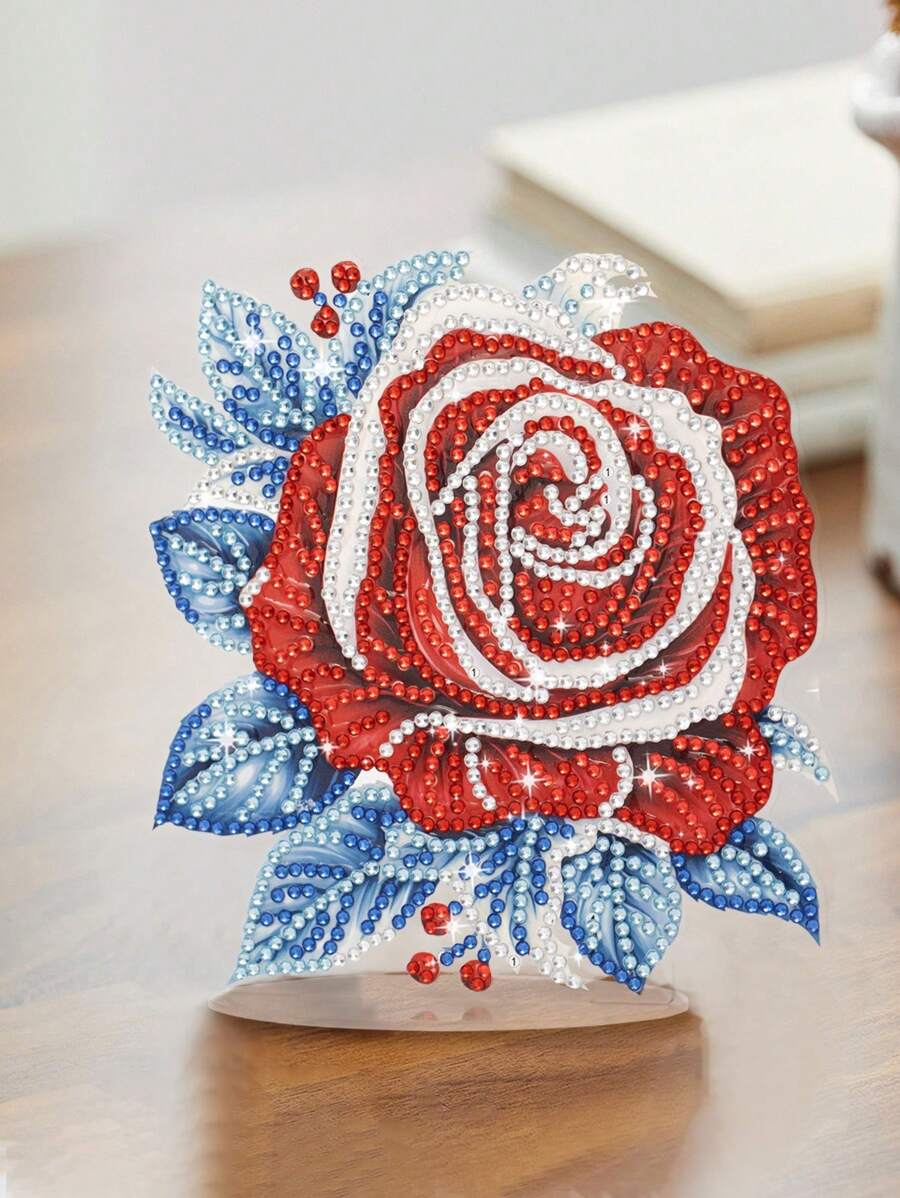 1 Stück Diamant Malerei Acryl Ständer, funkelnde Kristall Diamant Handwerkskunst Rose, Vintage Stil Heim Dekoration, geeignet für Hochzeiten, besondere Anlässe, Feiertage, Weihnachtsgeschenk, Größe 14,5cm*14cm/5,7 Zoll*5,5 Zoll