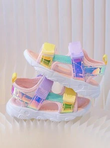 1 双彩虹女童凉鞋，夏季幼儿防滑软底露趾沙滩鞋 - 粉色 - 查看 2