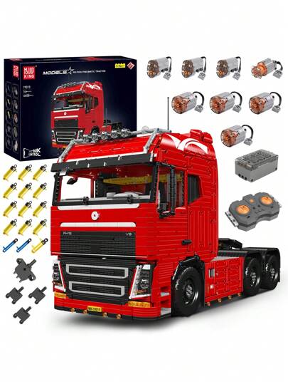  Mould King 19015 Technik LKW Mobile Pneumatische Bausteine, 4608 Teile Mobile Abschlepplokomotive Bausteine mit Motoren, 2.4 G Fernbedienung und App Dual Control