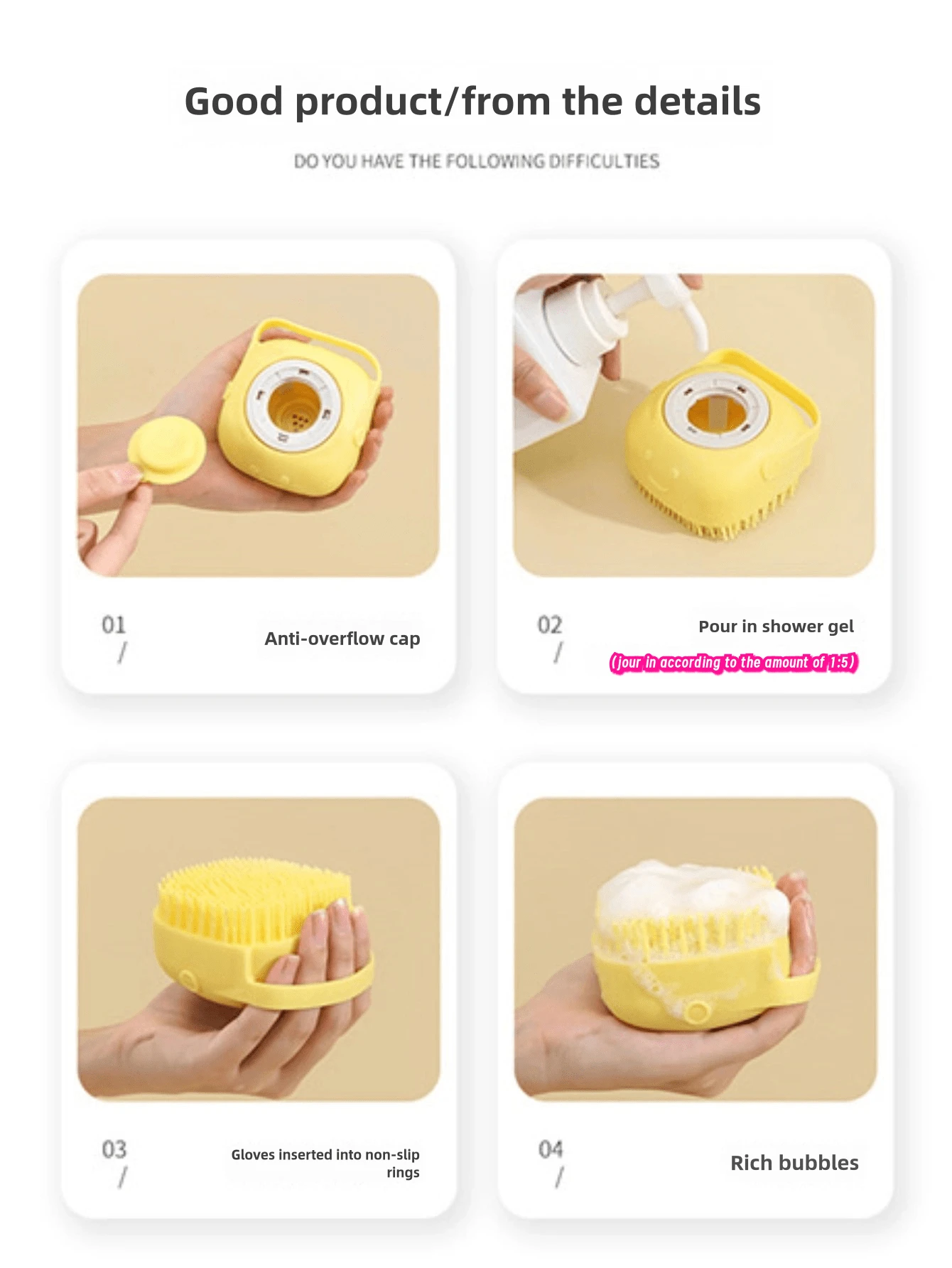 1 Pc Multicolour Pet Bathing Brush Soft Silicone Massager Shower Gel