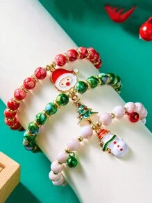Bộ 3 sản phẩm Cây thông Noel, Ông già Noel, Người tuyết, Chuông, Tuần lộc, Vòng tay hạt bông tuyết dành cho nữ, Quà tặng ngày lễ Giáng sinh - màu sắc hỗn hợp - Xem 12