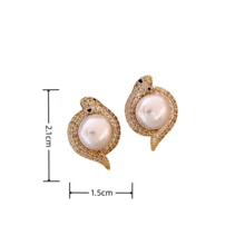 1 对锆石和人造珍珠合金蛇形设计时尚耳环，独特风格日常佩戴，生日礼物 - 彩色 - 查看 5