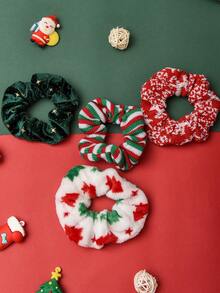 4 Peças Scrunchies de Cabelo Encaracolado de Natal com Estrela, Elásticos de Cabelo Xadrez, Decoração de Cabelo de Natal, Suporte de Rabo de Cavalo, Presente para Meninas
