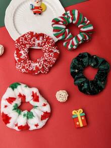 4 Peças Scrunchies de Cabelo Encaracolado de Natal com Estrela, Elásticos de Cabelo Xadrez, Decoração de Cabelo de Natal, Suporte de Rabo de Cavalo, Presente para Meninas