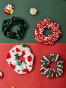 4 Peças Scrunchies de Cabelo Encaracolado de Natal com Estrela, Elásticos de Cabelo Xadrez, Decoração de Cabelo de Natal, Suporte de Rabo de Cavalo, Presente para Meninas
