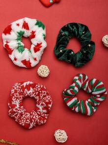 4 Peças Scrunchies de Cabelo Encaracolado de Natal com Estrela, Elásticos de Cabelo Xadrez, Decoração de Cabelo de Natal, Suporte de Rabo de Cavalo, Presente para Meninas