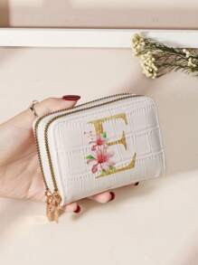 1 件首字母名称 A 到 Z 图案双拉链多功能零钱包字母图形多卡卡片整理器用于存储卡片学校用品学校宿舍圣诞节礼物感恩节卡夹钱包名片夹信用卡夹女士女士钱包迷你钱包钱包钱包卡钱包 - 白色 - 查看 13