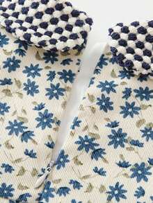 女婴花卉与几何印花彼得潘领长袖连衣裙