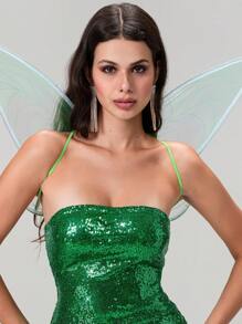 Women's Halloween Fairy Costume - Glitter Strapless Mini Dress With Detachable Fairy Wings  Cosplay Outfit For Halloween Party  Festival - 綠色 - 查看 6