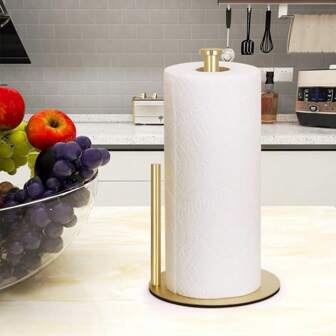 1 pieza/2 piezas Soporte de papel de cocina multifunción de acero inoxidable 304 de alta gama, dispensador de envolturas de cocina, sin necesidad de taladrar, estantería para papel de cocina, 3 opciones de color, material grueso, acabado en dorado cepillado mejorado, dispensador de papel higiénico para baño y cocina, organizador práctico, adecuado para todas las familias y personas