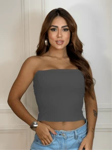 Women's Strapless Tube Top, Basic Double Layer Of Suplex, Slim Fit, Strapless Shaper - 灰色 - 查看 5