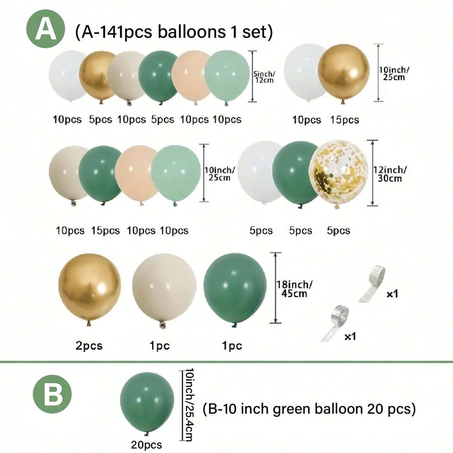 141pcs Sage Green Sand Gold Balloons Garland Arch Kit White Nude