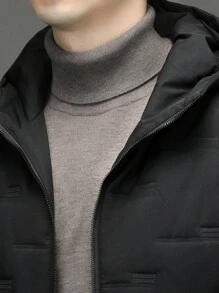 Men's Casual Solid Color Hooded Padded Coat, Winter - Black - View 3