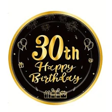 10 件/20 件黑色和金色 30 岁生日派对用品 30 岁纸盘餐巾杯 30 岁生日快乐主题一次性餐具装饰品 适合女性男性 30 岁，适合圣诞派对 - 彩色 - 查看 10