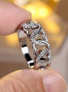 Vanel 1pc Fashionable Delicate Heart Hollow Decor Ring, Suitable For Promise, Daily Wear Or Dates Valentines - ring - View 12