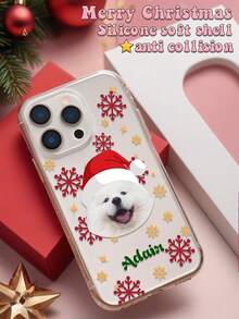 1 pieza Funda de teléfono personalizada con foto de Navidad, funda de teléfono transparente personalizada con copos de nieve, funda de teléfono personalizada con imagen y nombre de Papá Noel, funda de teléfono personalizada con foto de Papá Noel, funda de teléfono personalizada con imagen, se ajusta a compatible con iPhone 11, 12, 13, 14, 11 Pro Max, 12 Pro Max, 13 Pro Max, 14 Pro Max, XR, 15, 16, 16 Pro, 16 Pro Max. Regalo de Navidad, props navideños, regalo del Día de la Familia, regalo de cumpleaños, regalo de aniversario, regalo de San Valentín, regalo único para él/ella, regalo para mamá/papá