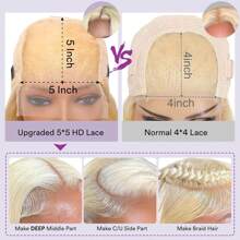 Pelucas de cabello humano con cierre de encaje HD de 26 pulgadas y 5 x 5, peluca sin pegamento con cierre 613 para mujer, peluca con frente de encaje 613 con ondas corporales, cabello humano con pelo de bebé, densidad del 180 % - S613 - Ver 6