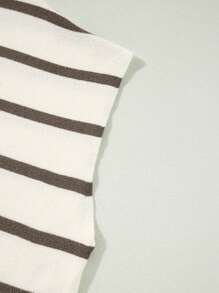 CILKOO 条纹侧开衩圆领短袖毛衣T恤 休闲夏季 - 棕色 - 查看 9