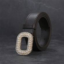 2 件装女士时尚珍珠水钻扣优雅腰带，适合外套毛衣百搭 - 卡其色 - 查看 4