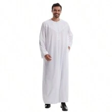 Einfarbiger, handgefertigter Knopf-Bademantel mit rundem Kragen für Herren