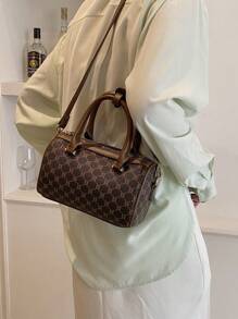 SHIMEINI 1pc 2025 New Fashion Retro Floral Boston Shoulder Handbag, Suitable For Women For Daily Use, Work Commute, Vacation, Festivals, Dates, Gifts - Coffee Brown - View 5