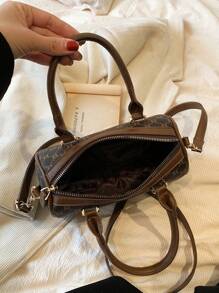 SHIMEINI 1pc 2025 New Fashion Retro Floral Boston Shoulder Handbag, Suitable For Women For Daily Use, Work Commute, Vacation, Festivals, Dates, Gifts - Coffee Brown - View 7