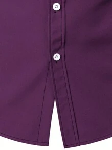 Chemise violette classique mode homme, manches longues, col simple boutonnage, design de col imprimé stylisé, convient pour le printemps, l'été, l'automne, les occasions décontractées et habillées - Prune - Voir 5