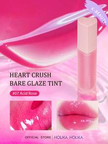 HOLIKA HOLIKA Heart Crush Bare Glazed Tint #07 Sour Rose Liquid Lipstick, Long-Lasting, Pigmented, Waterproof, Lightweight, Glossy Lip Tint, 3g/0.1oz | Korean Makeup - #07 Acid Rose - View 2