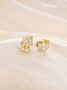 1Pair 925 Sterling Silver Plum Bossom Heart Four Leaf Clover Women Studs Cartilage Helix Piercing Fine Jewelry For Daily Wear Wedding Party Engagement Anniversary Valentine's Day - Gold - View 4