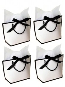 10pcs-Bowknot Decor Tote Bag, White Large Capacity Paper Handbag,Party Gift Decoration, For Halloween, Thanksgiving, Christmas, New Year, Wedding Bridesmaid Proposal Handbag, Birthday, Gifts, Simple Solid Color Shopping Bag, Bakery Packing Bag, Small Business Supplies,Black White Gift Handbag With Ribbon,DIY Making, Beauty Storage,Christmas
