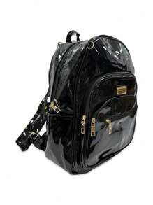 Large Varnished Women's Backpack With Pencil Case - 黑色 - 查看 2