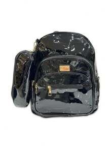 Large Varnished Women's Backpack With Pencil Case - 黑色 - 查看 1