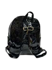 Large Varnished Women's Backpack With Pencil Case - 黑色 - 查看 3