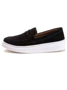 Men's Elegant Loafer Shoes In Lightweight Stitched Leather With Soft Sole + Watch - 黑色 - 查看 3