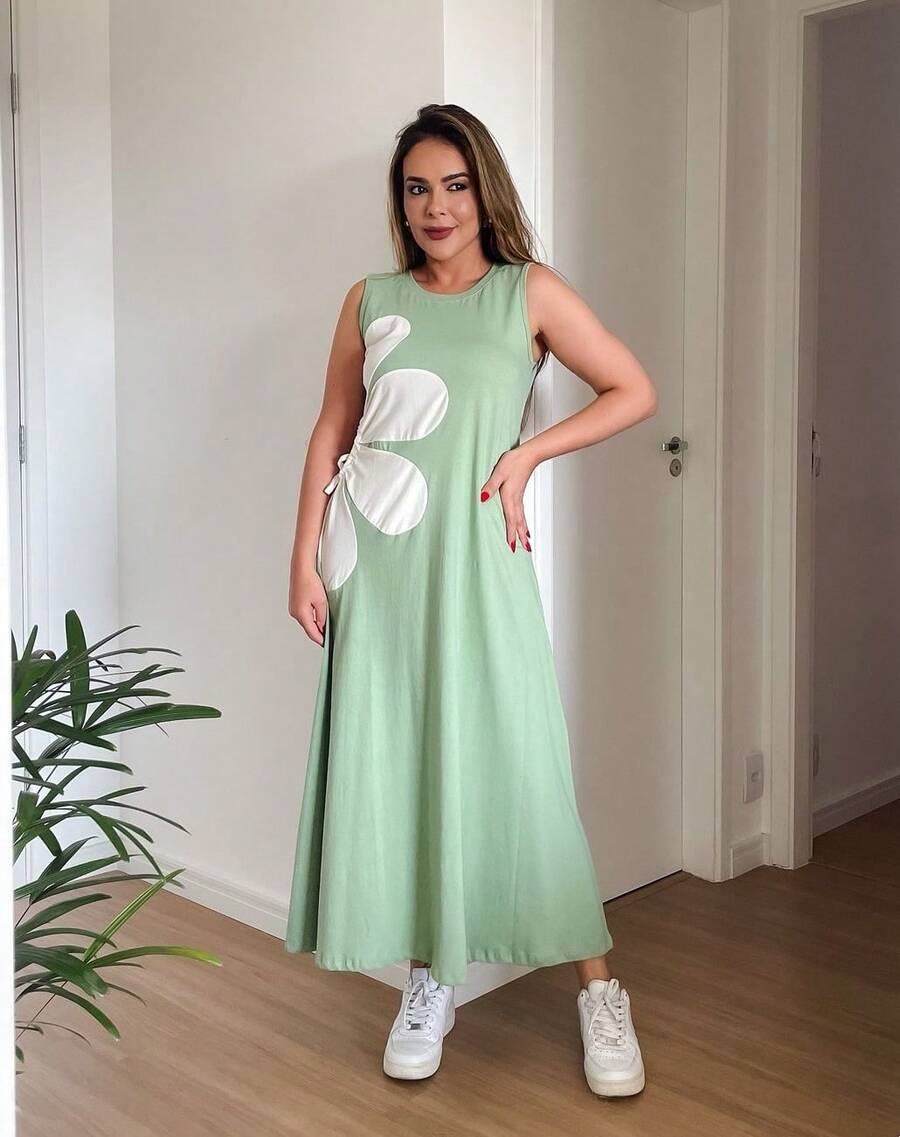 Flower Dress Flower Adjustable Core Tibana Collar Comfortable One Size Fits Well Up To 44 - Màu xanh Cadet - Xem 1