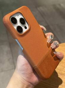 1 chiếc ốp lưng điện thoại bằng da cao cấp, phối nhiều màu sắc, tương thích với iPhone 17 Air 16 15 14 13 12 Pro Max Plus, mặt lưng mềm, phong cách doanh nhân. - trái cam - Xem 2