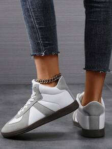 中帮户外女式休闲运动鞋，皮革鞋面，轻便防滑软底，适合情侣尺码 36-45 - 白灰 - 查看 5