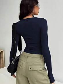 3 Piezas Camisetas de base para mujer estilo Y2K, camisetas de manga larga con cuello redondo, camisetas de base ajustadas suaves y cómodas, camisetas de base de manga larga casuales y de moda, camisetas de cuello redondo de un solo color ajustadas para primavera y otoño, tops recortados de base para uso diario - Multicolor - Ver 7