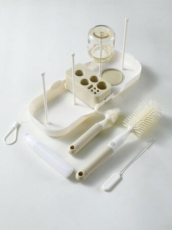 Juego portátil de cepillos de silicona para biberones para bebé, cepillo de limpieza para recién nacidos para viajes, soporte multifunción de secado y caja de almacenamiento para biberones