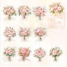 10 件/包花卉承诺主题铝箔贴纸，花卉图案材料，用于剪贴簿装饰，PET 材料 - 彩色 - 查看 15