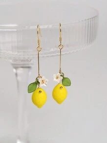 2 piezas Pendientes originales de gota con limón lindo y flor de resina para uso diario de la mujer, regalos para San Valentín, mamá, madre, Día de la Madre