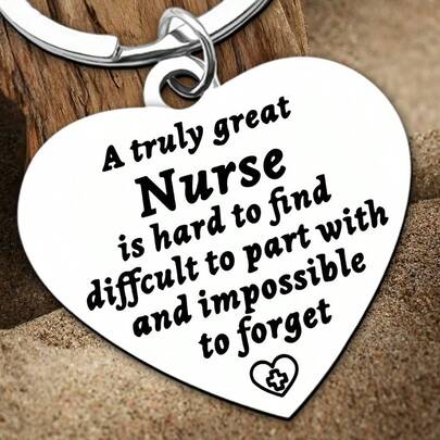 1 件不锈钢心形护士钥匙扣，带圆环扣 - 适合护士、护理学校毕业生、执业护士的单个钥匙扣 - 带有字母铭文的装饰钥匙扣、计算器工具，是护士节庆祝活动的理想选择