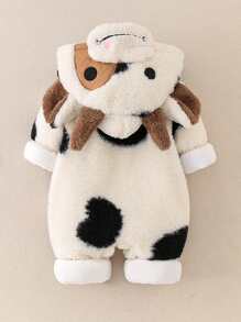 Unisex Baby Flannel Animals Costume Cosplay Jumpsuit For Christmas Halloween Toddler Winter Front Zip Hooded Romper - Beige - View 3